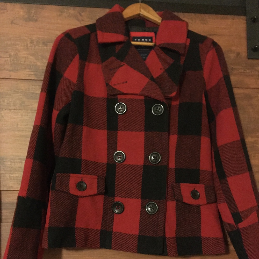 red and black plaid coat